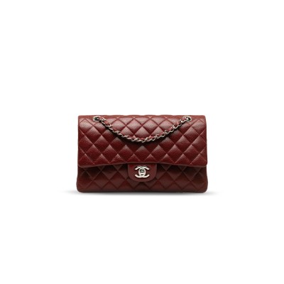 CHANEL MASTER RED MEDIUM CLASSIC CAVIAR DOUBLE FLAP DARK RED A01112 (25*15*6cm)